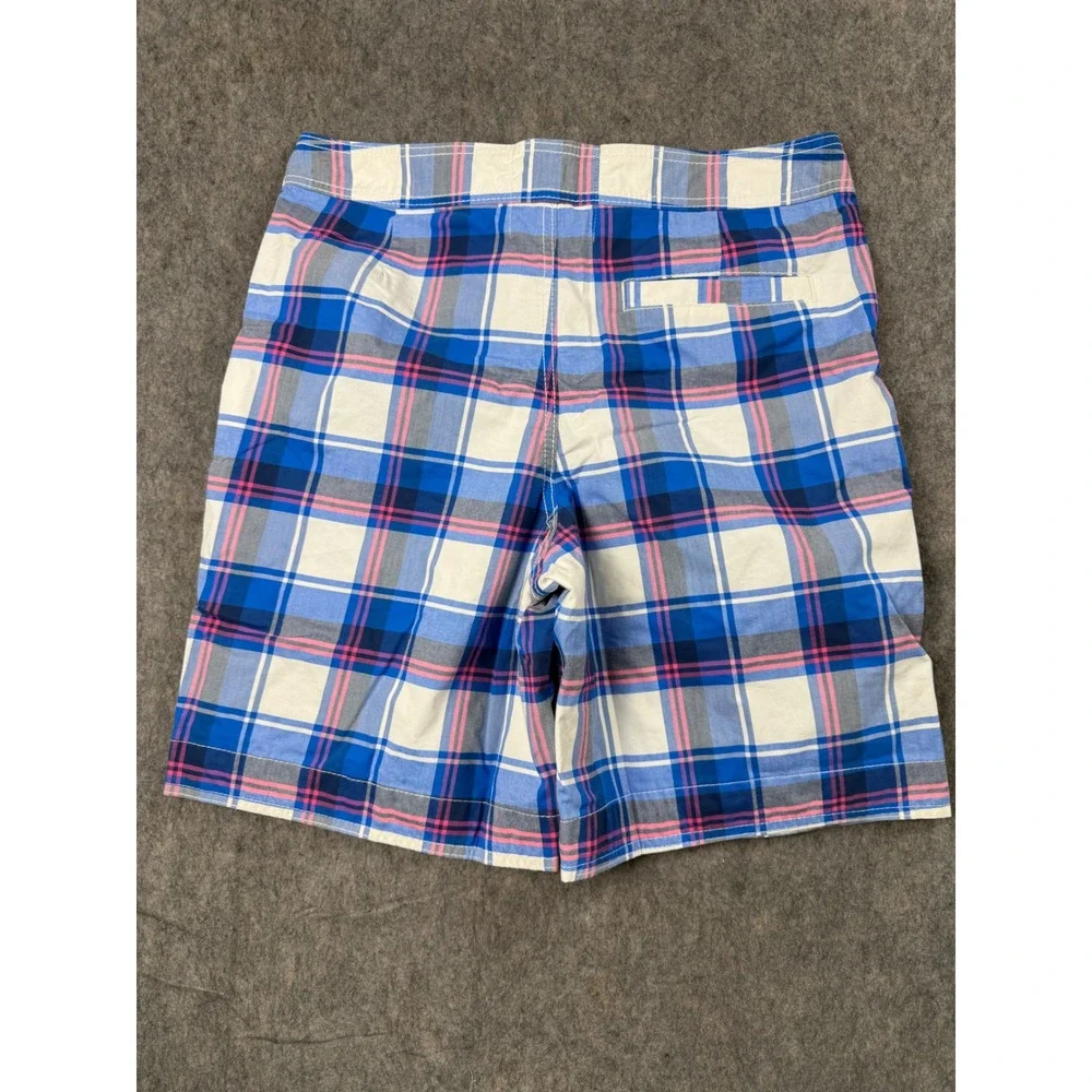 Hollister Mens Blue Pink Plaid Board Shorts Swim Trunks Size M Mesh Lined Pocket
